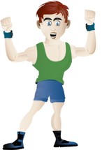 A cartoon man wearing fitness gear and posing.