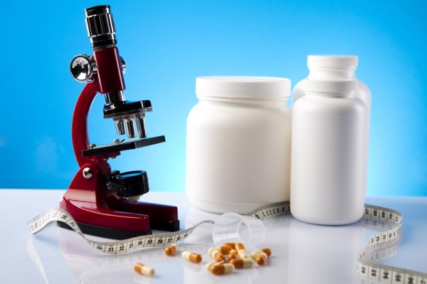 A selection of muscle building supplements.