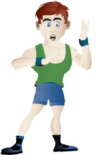 A cartoon man wearing fitness gear and posing.