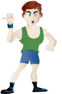 A cartoon man wearing fitness gear and posing.