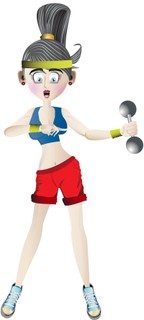 A woman in fitness gear holding a dumbbell in each hand.