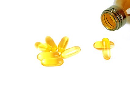 A container of omega 3 supplements.
