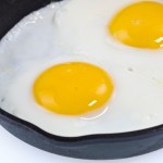 2 eggs in a frying pan.