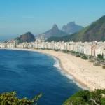 A photo of Copacabana beach and the surrounding city.