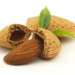 Almonds on a white background.