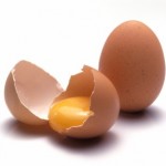 A cracked and uncracked egg.