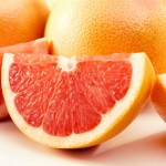 A chopped, red grapefruit.