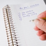 A list of fitness related New Year resolutions on a notepad.
