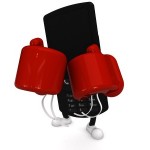A cartoon phone wearing boxing gloves.