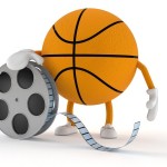 A basketball holding a movie reel.