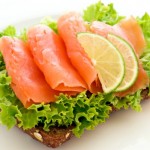 Some smoked salmon and cress on a slice of wholemeal bread.