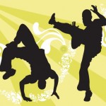 Two cartoon Capoeira dancers.