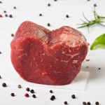 A piece of beef cut into a heart shape.